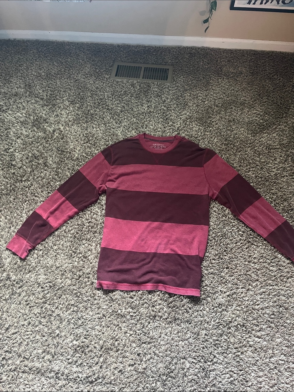 Mens Long Sleeve Striped Shirt - Pink and Burgundy
